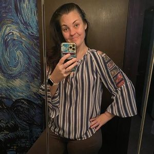 Jennifer Lopez Blue & White Striped Top Size Large